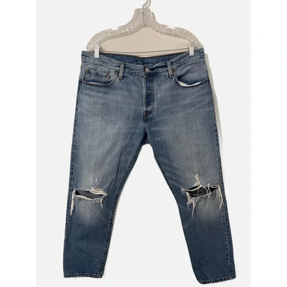 Levis 501 CT Jeans Men’s 36x27 Blue Button Fly Tapered Medium Wash Distressed